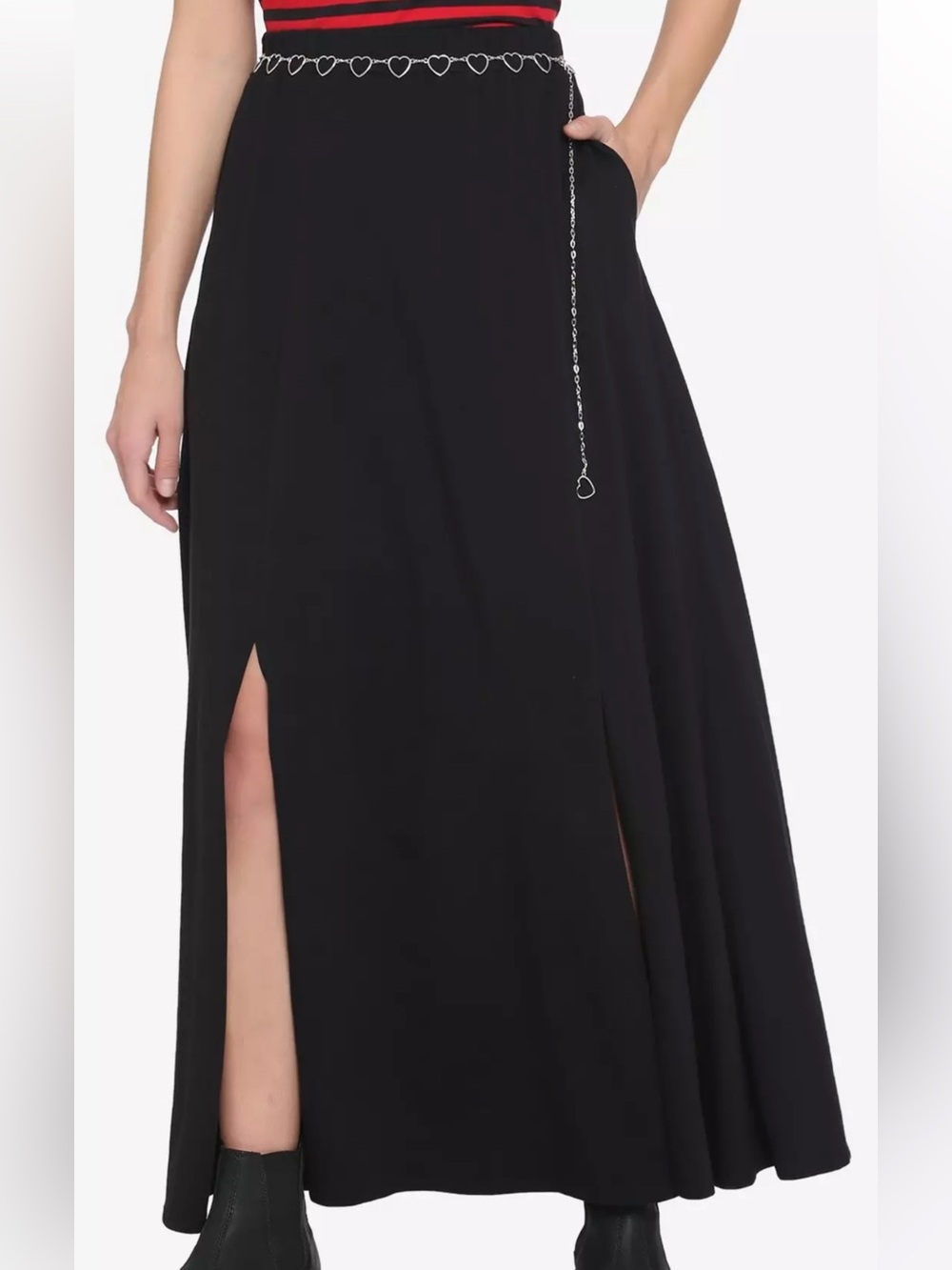 Hot Topic Maxi Skirt Black 2 Slit Elastic Waist Pockets Goth Alternative Sz L